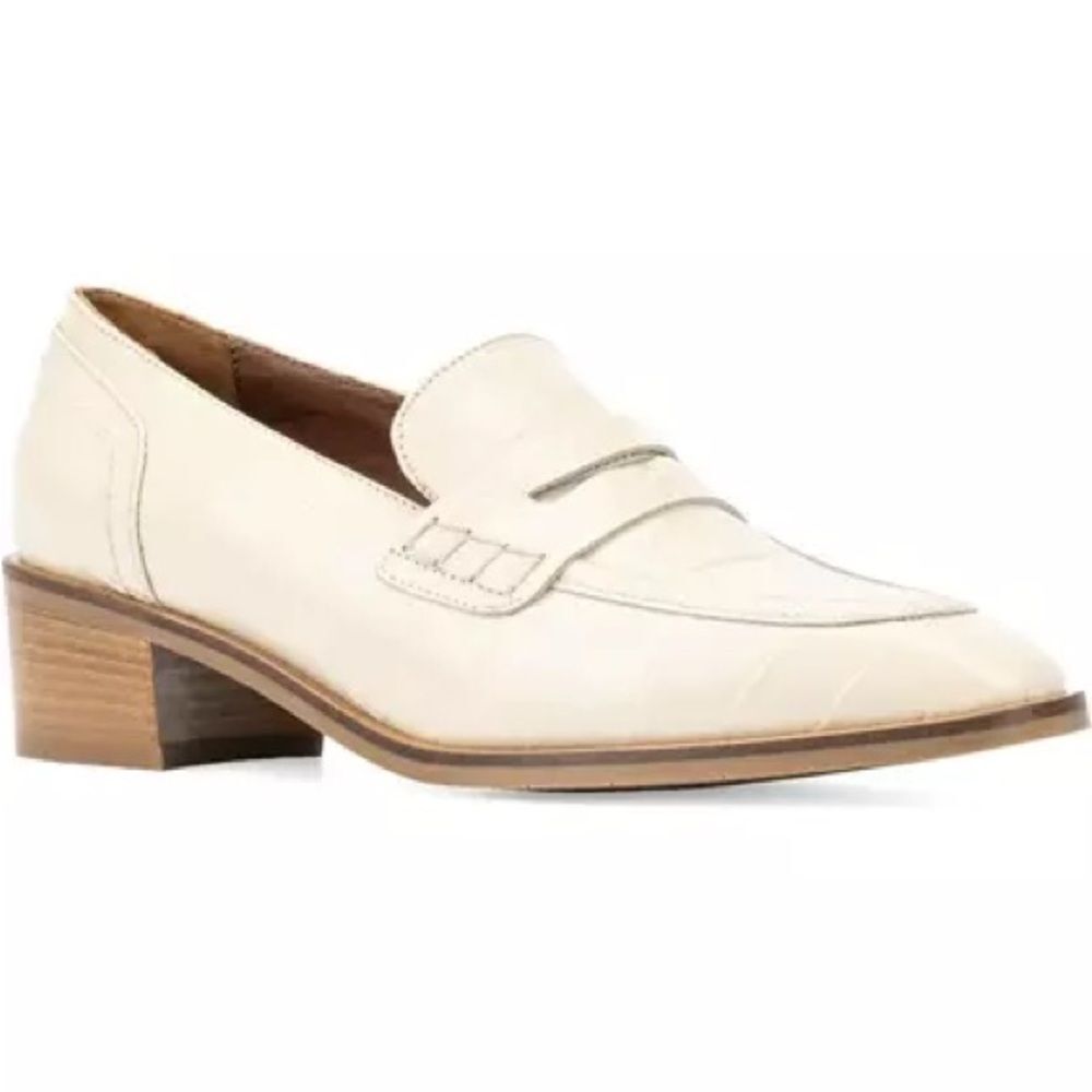 Classic Cream Leather Block-Heel Loafer for Women